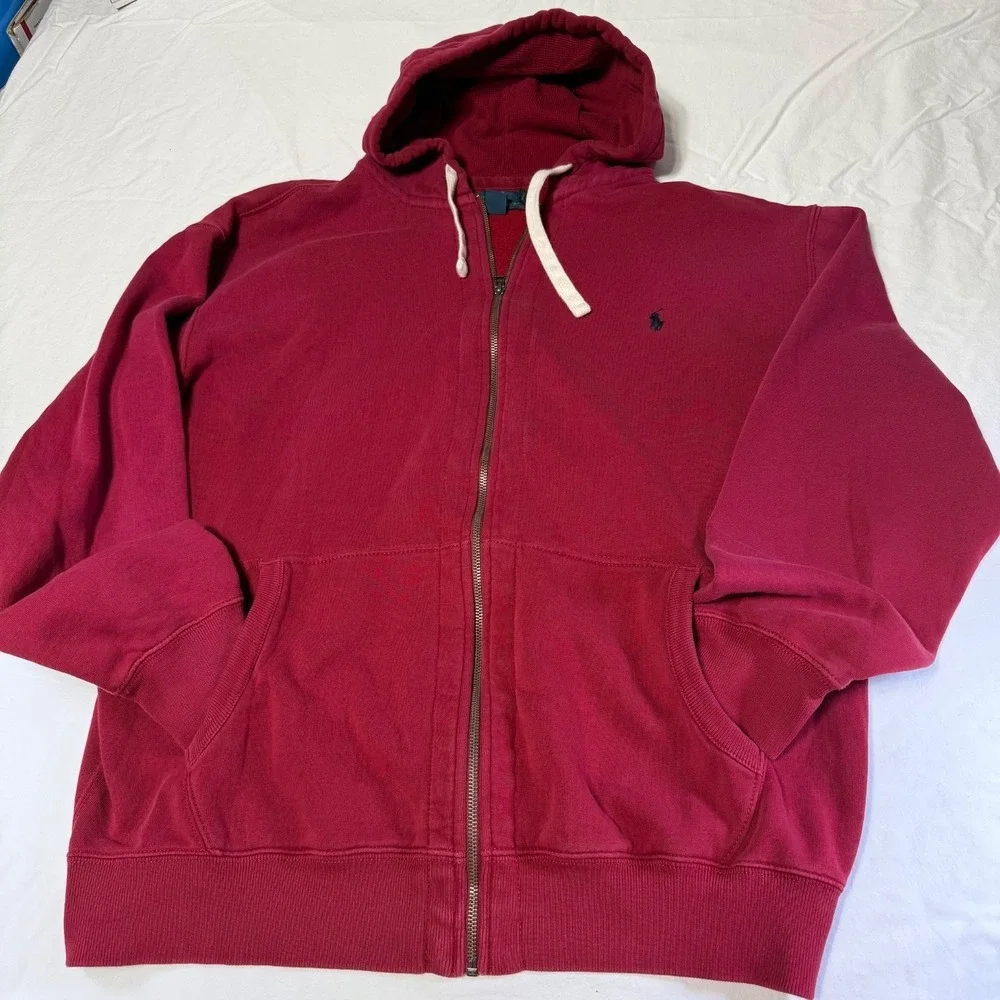 Polo Ralph Lauren Full Zip‎ Hoodie Mens XLT Tall Red Cotton Blend Pony Logo